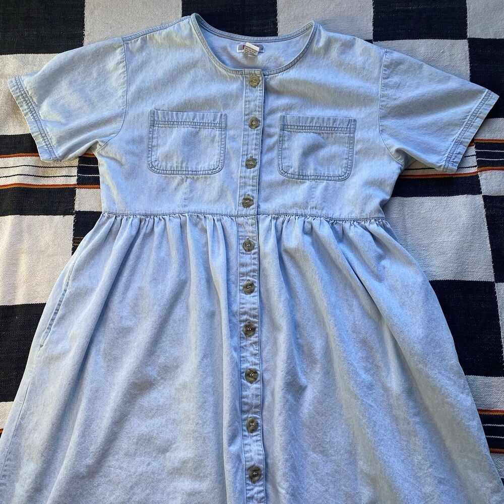 Vintage 80’s Fads Cotton Button Up Dress. Pockets. Large. Boho. Casual. - Picture 7 of 14